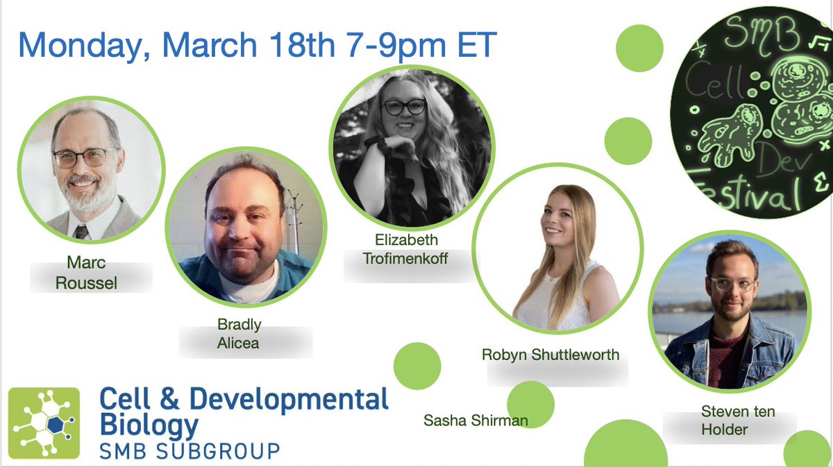 CDEV subgroup's 1st virtual mini-conference continues later today with a trio of short talks starting at 7 PM US Eastern (UTC-4), followed by a panel on industry careers. Grab dinner & join us for research + advice! Register + details at: smb-celldevbio.github.io/cdevfestival/ @SMB_MathBiology