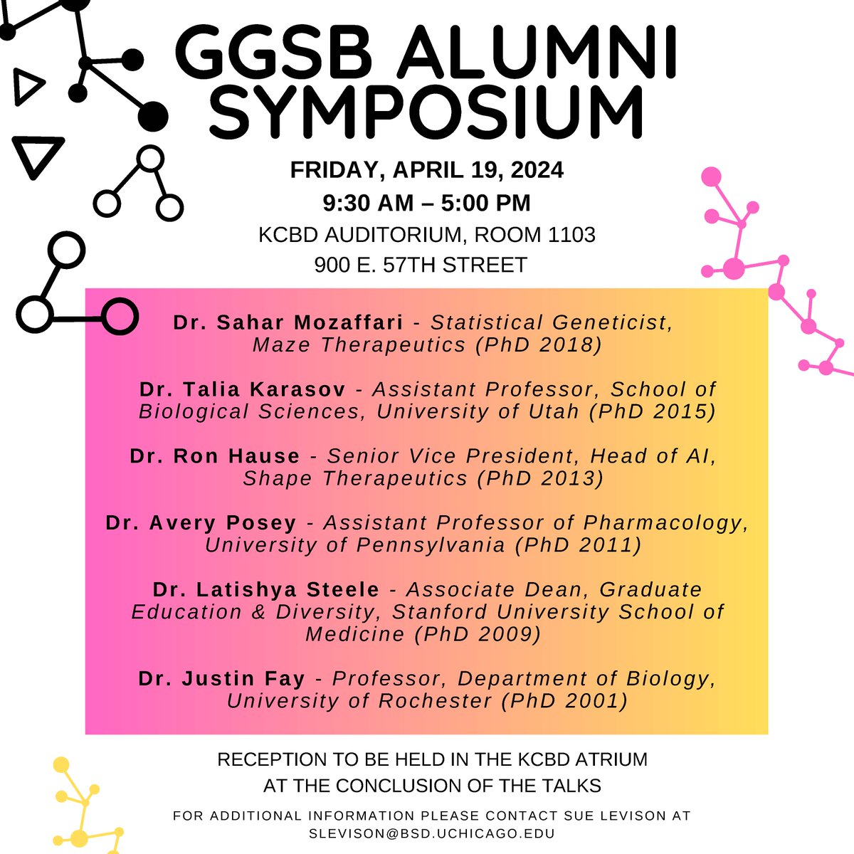 Excited to announce our upcoming symposium -- an amazing lineup of speakers, who are all alumni of the @UChicagoGGSB graduate program! Friday, April 19, 9:30AM, KCBD Auditorium. No registration needed + food provided! Please share widely!