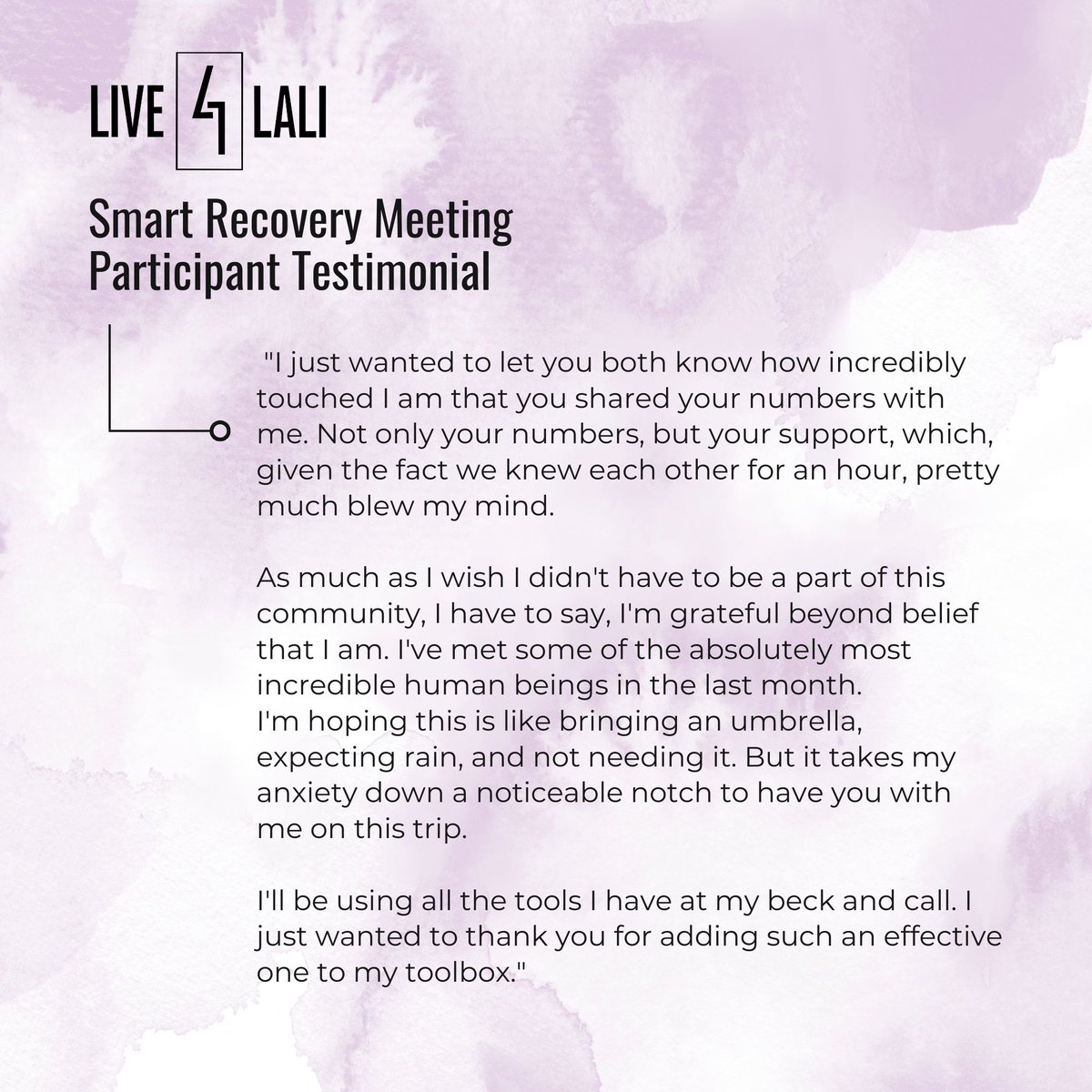 Despite the obstacles, it's testimonials like the one I received that inspire us to continue our work at Live4Lali. We are motivated by the resilience of our recovery community

live4lali.org/peersupport.

#RecoveryCommunity