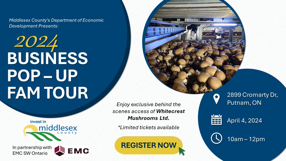 We’re kicking off the 2024 FAM tours with a visit to Whitecrest Mushrooms!

April 4th from 10am to 12noon.

To register, visit eventbrite.ca/e/2024-busines…