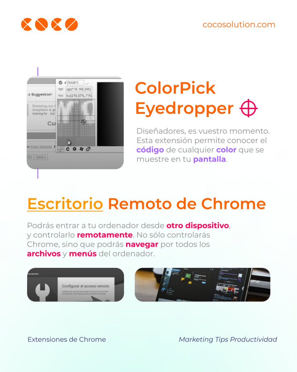 CocoSolution's tweet image. ¡Marketeros!📣 
Hoy os traemos 5 extensiones de Chrome que, sin duda, facilitarán tu día a día🤞🏼

Échale un vistazo a esta infografía, ya nos lo agradecerás luego 💋
·
#marketing #marketingdigital #agenciademarketing