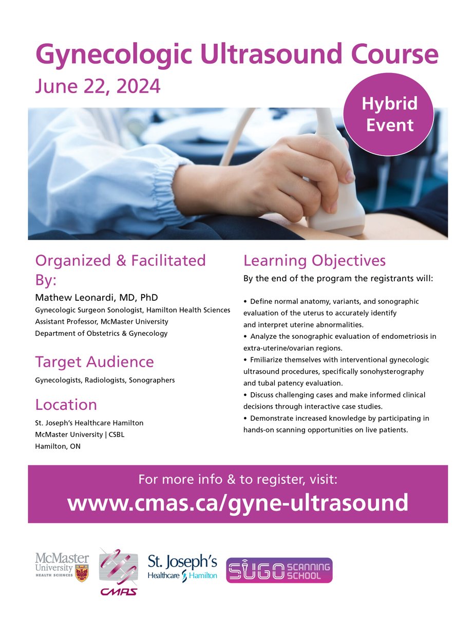 It's #EndometriosisAwarenessMonth. Calling all gynecologists, sonographers &amp; radiologists to register for the Gynecologic Ultrasound Course on June 22. Join <a href="/MathewLeonardi/">Mathew Leonardi MD PhD 🏳️‍🌈</a> to elevate your expertise in diagnosing #endometriosis + other gyn pathologies.  cmas.ca/gyne-ultrasound