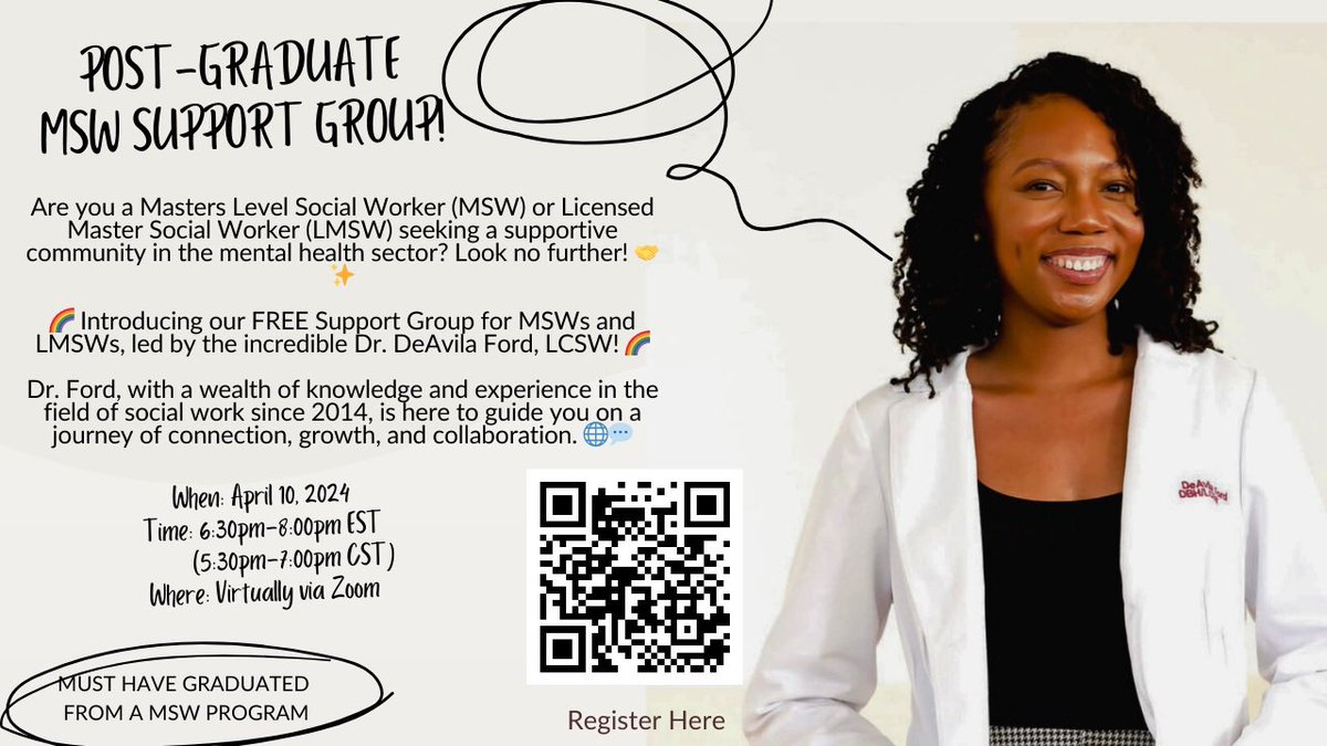 🌟 Introducing our FREE Support Group for MSWs and LMSWs, led by the incredible Dr. DeAvila Ford, LCSW! 🌟

Are you a Social Worker (MSW) or Licensed Social Worker (LMSW) seeking a supportive community in the mental health sector? Look no further! 🤝✨