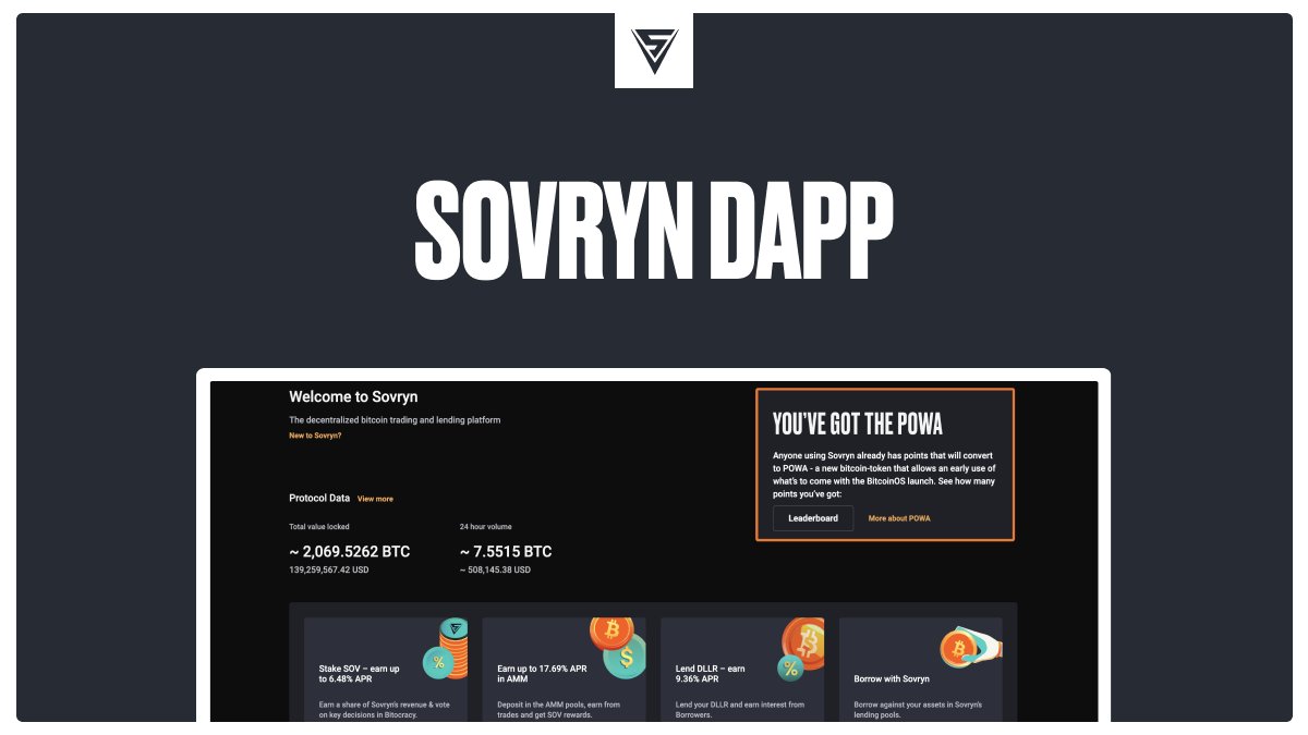 SovrynBTC's tweet photo. Financial freedom with the Sovryn dApp! 

A decentralized trading platform built on Bitcoin. From 0% interest loans and Bitcoin-backed stablecoins to fast swaps, spot lending, earning yield, staking and Runes (Soon). 

The most secure way to swap, trade, lend, borrow, and build. https://t.co/WNY2BSaB7V