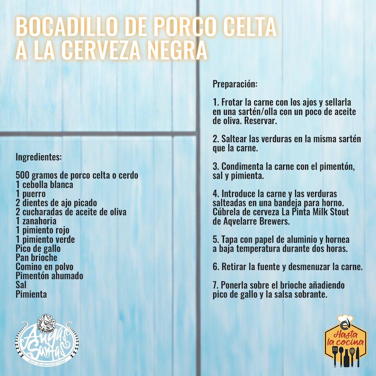 En la ACCE nos metemos hasta en la cocina para elaborar recetas que incluyan cerveza. En este caso, Mariela de Aguas Santas Brew nos comparte su receta de porco celta a la cerveza negra Milk Stout.
¿Te animas a elaborarla? ¿Y a idear una nueva receta?