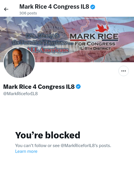 WillClownCar's tweet photo. For some reason, northwest suburban congressional candidate @MarkRiceforIL8 did not appreciate us sharing a screencap from his recent appearance on MyPillowTV and inquiring about the 9-0 SCOTUS ruling @realMikeLindell has promised. @ILGOP gonna @GOP 🤷‍♀️ #IL8 https://t.co/13gEZUiCLU