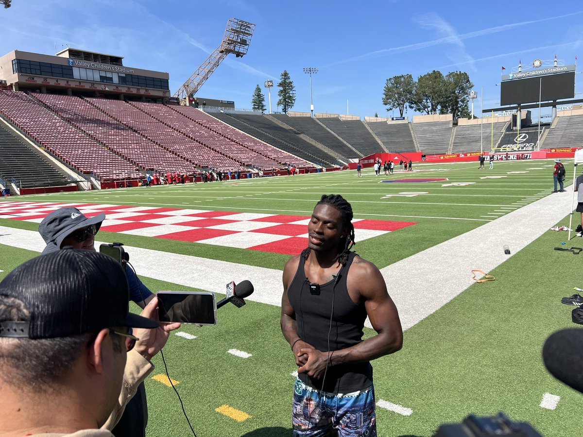 Sanger native Morice Norris Jr. repping the 559 out here at pro day. He’s got some custom FRESNO shorts. Says he gives himself an A++ on his performance. Added that the Eagles like his versatility, and he had dinner with the Lions.