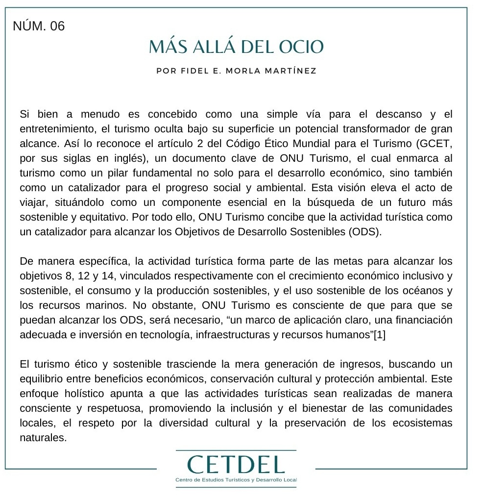 En nuestro Apunte 06 veremos cómo el turismo ético y sostenible trasciende la mera generación de ingresos, buscando un equilibrio entre beneficios económicos, conservación cultural y protección ambiental. 👇
cetdel.com/apuntes-de-cet…

#cetdel #tourism #ocio #onuturismo #untourism