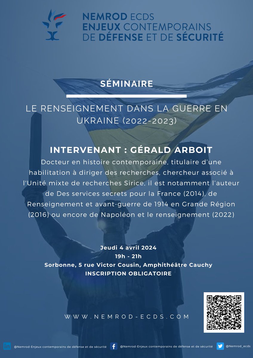 Nemrod-ECDS a l’honneur de recevoir Monsieur Gérald Arboit <a href="/ArboitGerald/">Arboit Gérald ☨ 🇪🇺</a> à l'occasion d'un séminaire sur le renseignement dans la guerre en Ukraine de 2022 à 2023.