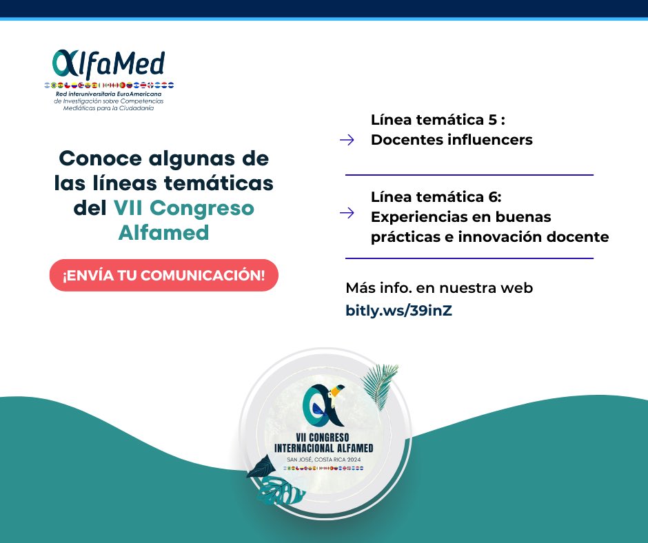red_alfamed's tweet photo. Seguimos compartiendo con vosotro/as las líneas temáticas del Congreso.

Recuerda que tienes hasta el 15 de abril para enviar tu comunicación ⚠️🌐 https://t.co/Al6Mw7LP5J