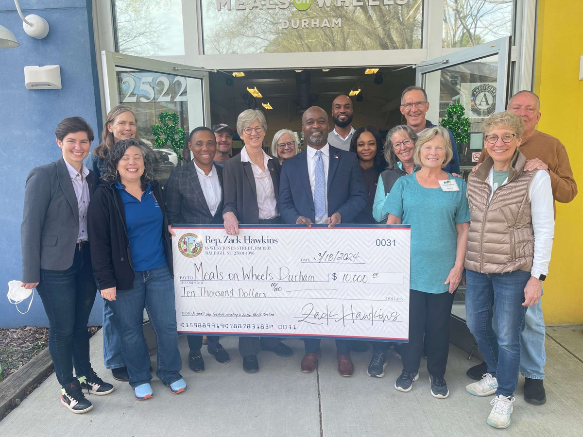 MOWDurham's tweet photo. It's #SaveLunch Champions Week and elected officials visited MOWD to see our mission in action. Plus, @CityofDurhamNC Councilmembers delivered meals and @zackhawkinsnc presented a check from @NCdotGov to support meal operations. Thanks for joining us to #SaveLunch! https://t.co/vpMTRTrDbl