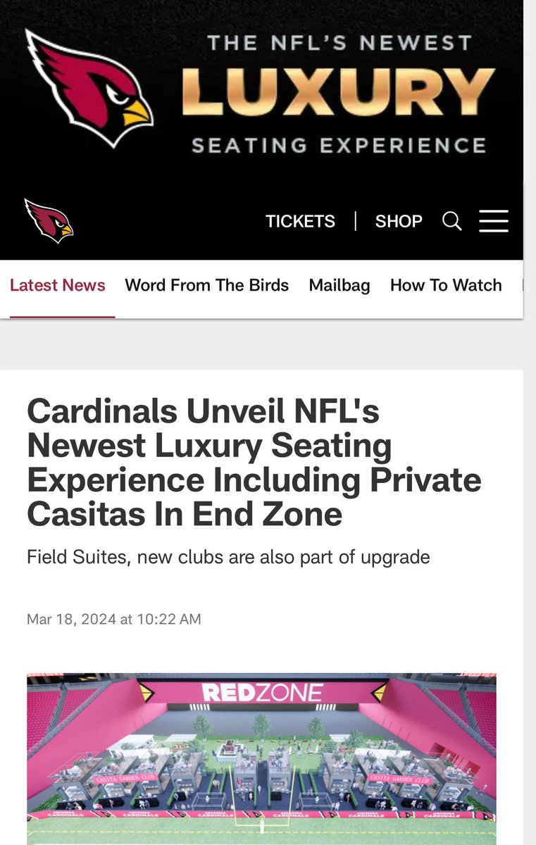 So basically, the ⁦@AZCardinals⁩ gentrified the cheap end zone seats of a publicly funded stadium to make way for “luxury casitas” that the average Jane’s and Joe’s of Arizona will never be able to afford. (Slow clap 👏)