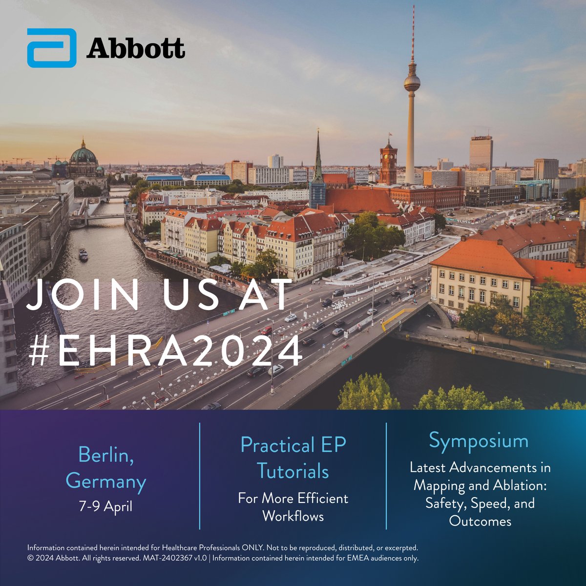 Looking forward to connecting at #EHRA2024 – will I see you in Berlin, #EPeeps? Join me at our expert tutorials and sponsored symposium to explore the latest #MedTech solutions helping advance care and improve workflows in your #EPLab.

Start planning: bit.ly/3v7sukb