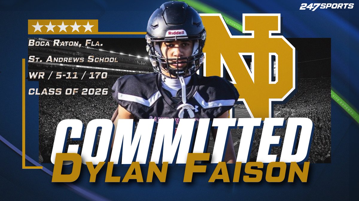 BREAKING: #NotreDame has landed its first class of 2026 commitment. Reciever Dylan Faison has committed to the Fighting Irish. Story: 247sports.com/college/notre-… @dylan_faison7 @247Sports