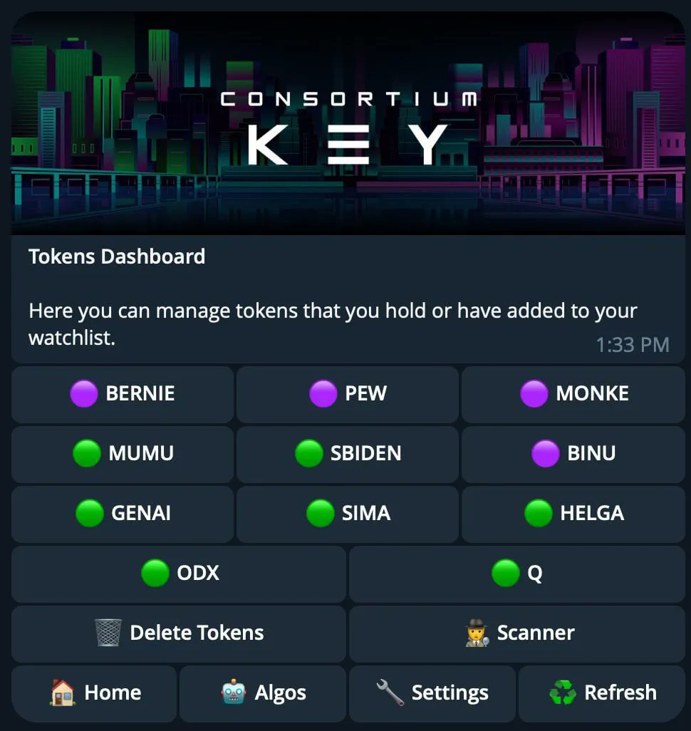 Trading #crosschain has never been easier⛓️

With Consortium you'll use the same bot to trade on #ETH, #Base, #Blast, #ARB, soon #SOL &amp; redacted🤖

Manage ETH (green), SOL (purple), &amp; other chain tokens all-in-one like the img🪙

Join &amp; get rdy for launch
bit.ly/CKTG