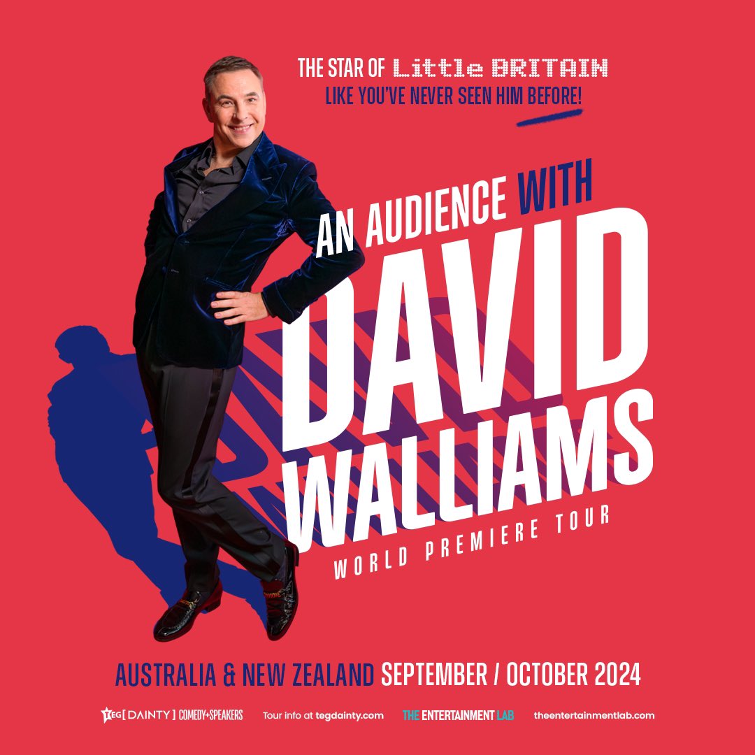 David is bringing his brand new live show to Australia & New Zealand in tie this September & October. Pre-sale starts this Friday at 12pm local time so sign up now for first access to the best seats- bit.ly/david-walliams…