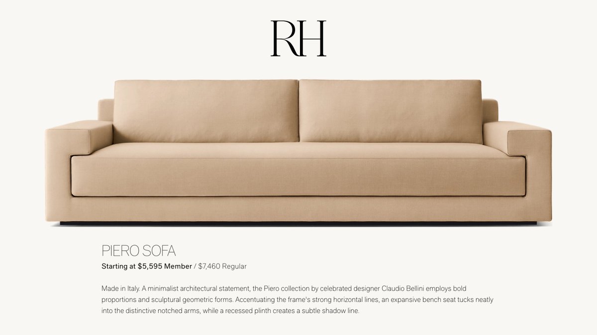 I'm captivated by the lines of this new RH sofa