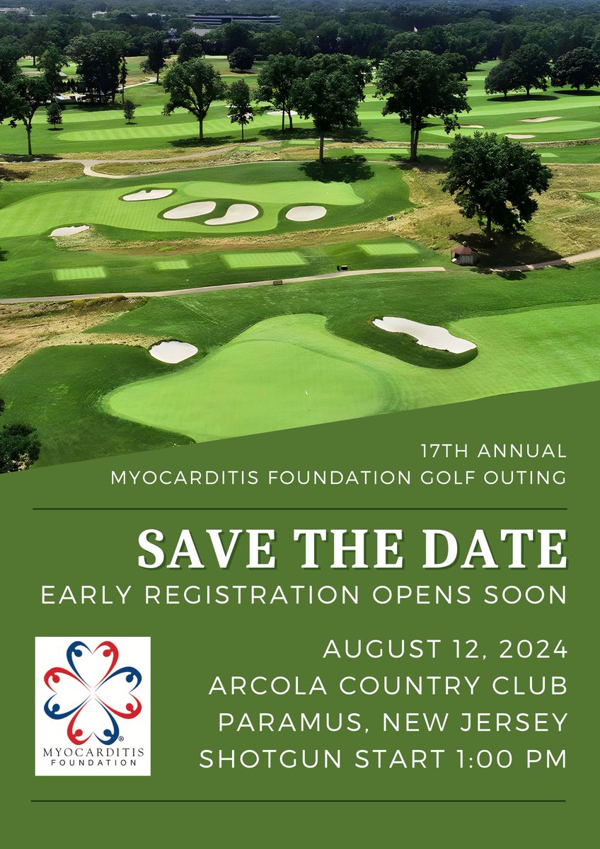 Save the date! Registration for our 17th annual Myocarditis Foundation Golf Outing will be open soon. Be sure to mark your calendars and keep your eye out for our announcement when registration is open. #myocarditis #pericarditis #golf #golfouting #fundraiser