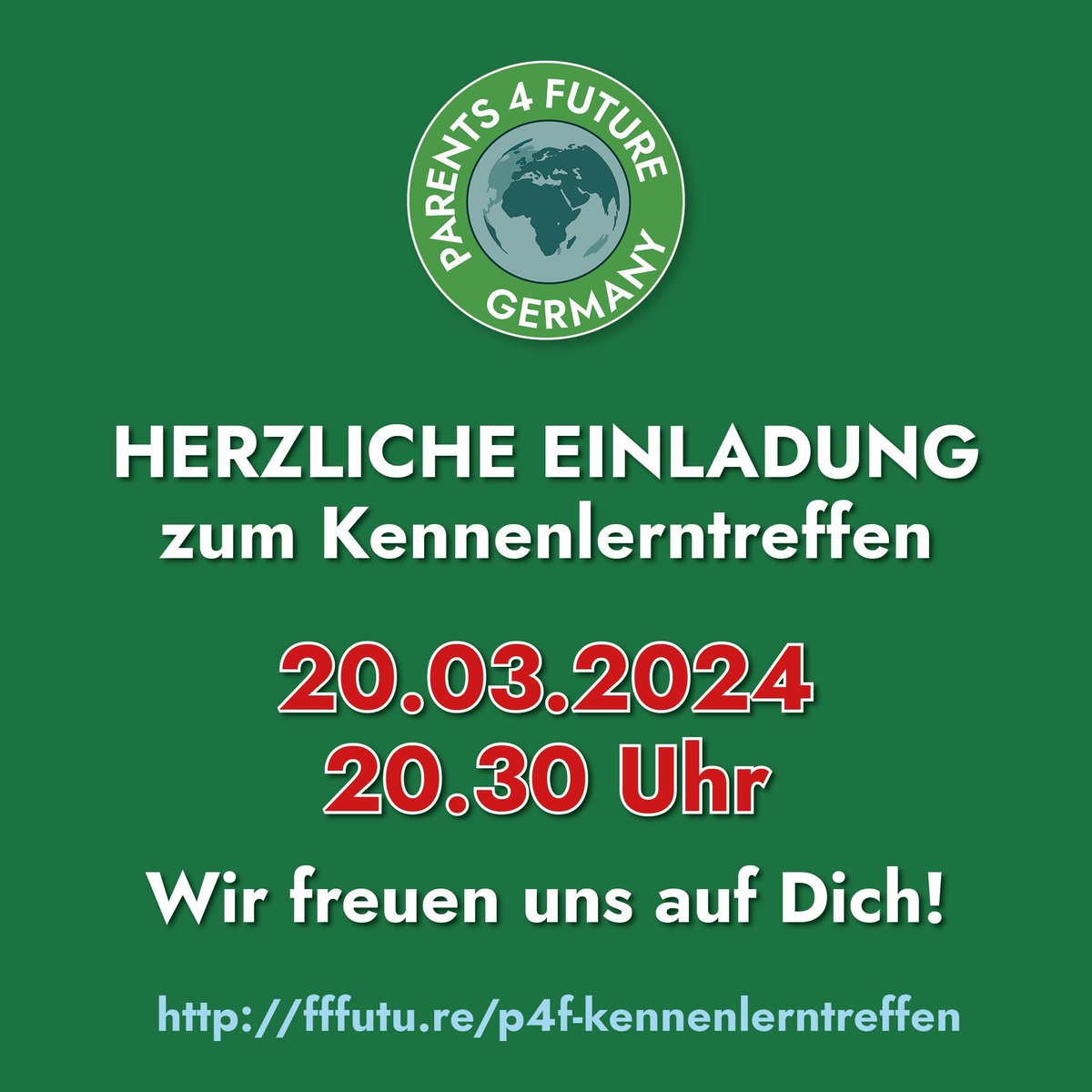 Lust auf Klimaschutz? Dann kommt zum bundesweiten Kennenlerntreffen der @parents4future . Lernt kennen, was wir machen und schaut, wie ihr euch einbringen könnt. Bis Mittwoch dann!