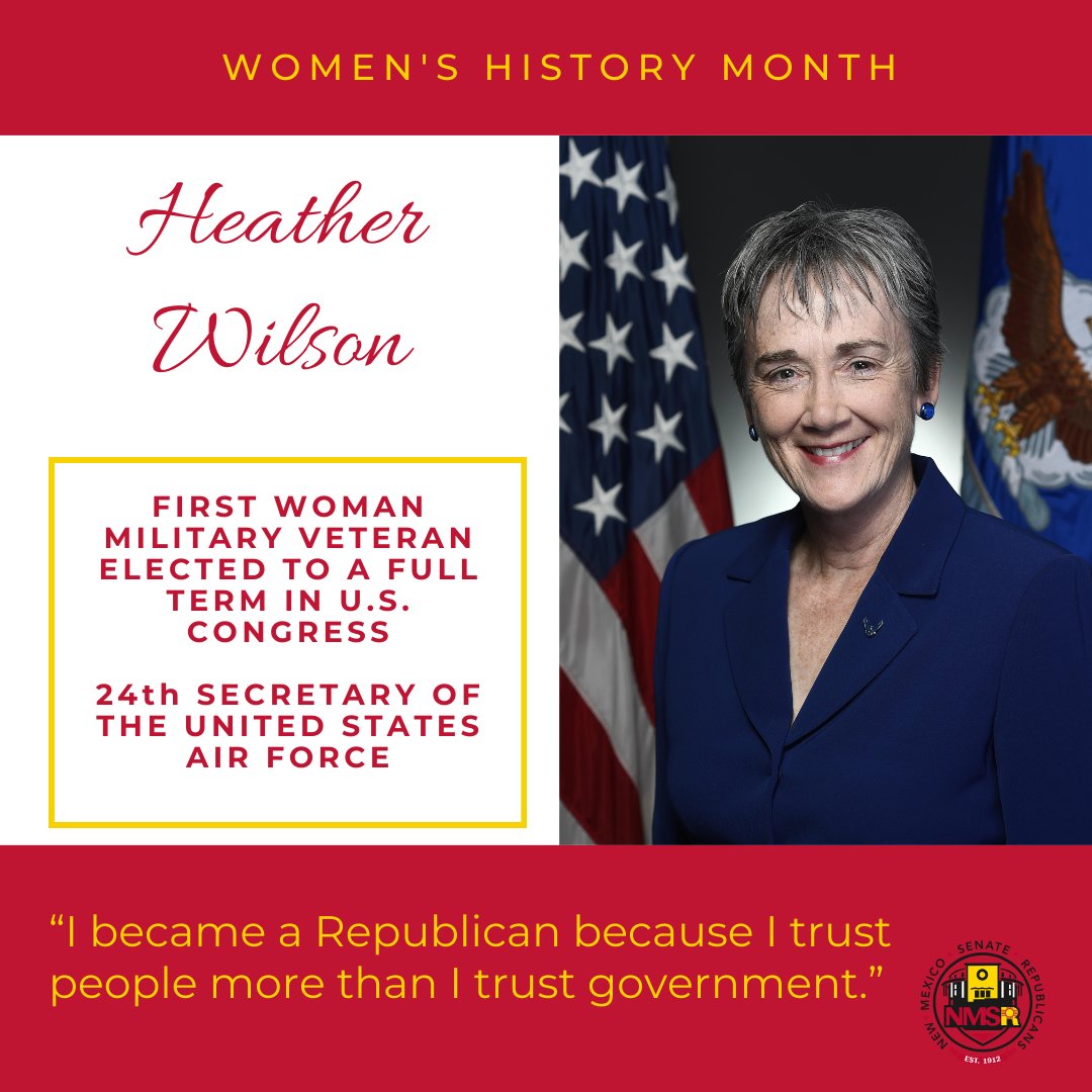 Celebrating Women’s History Month! Today, we honor Heather Wilson. Heather was the first woman military veteran elected to a full term in the U.S. Congress. She also served our country as the 24th Secretary of the United States Air Force. #WomensHistoryMonth