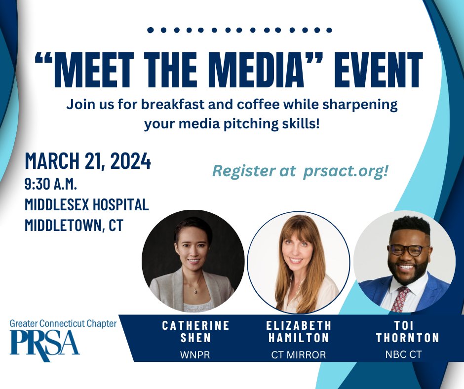 Learn media relations best practices from Elizabeth Hamilton of <a href="/CTMirror/">Connecticut Mirror</a>, Catherine Shen of @WNPR, and Toi Thornton of <a href="/NBCConnecticut/">NBC Connecticut</a> at our “Meet the Media” event this Thursday! Free for students! Learn more and register here: bit.ly/49VrAG7