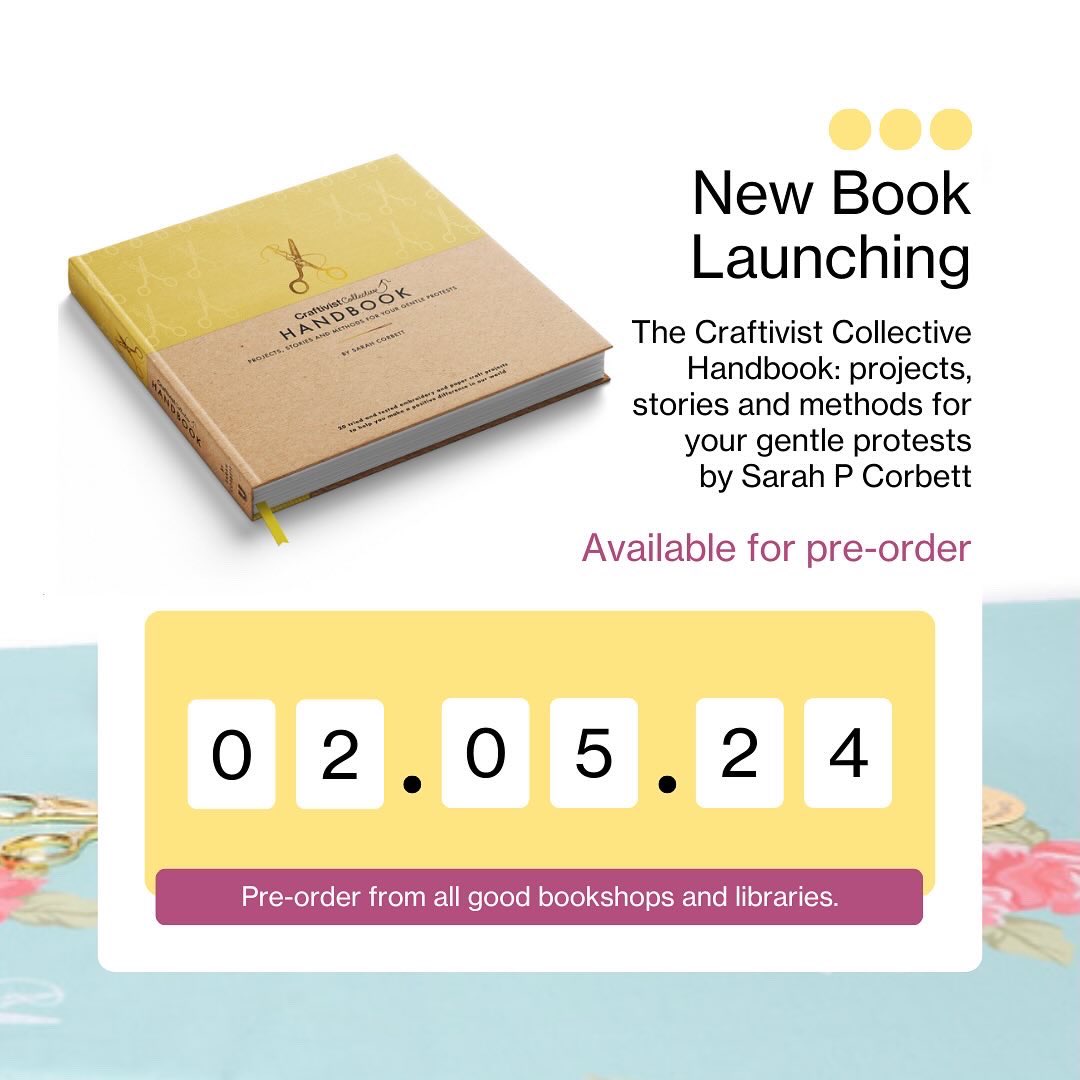 📚 #CraftivistHandbook finally exists and I’m so happy (& relieved!) it’s as beautiful as I had hoped it would be: textured cover, gold embossed elements on the cover, yellow ribbon bookmark… 🤓 Join 1800+ people & preorder from bookshops, libraries & craftivist-collective.com/shop