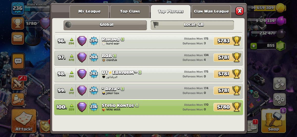 MiniWarCoC's tweet image. Perfect legends day and snuck into the UK top 100 🤙 #ClashOfClans #CoC #LegendsLeague #UKTop100