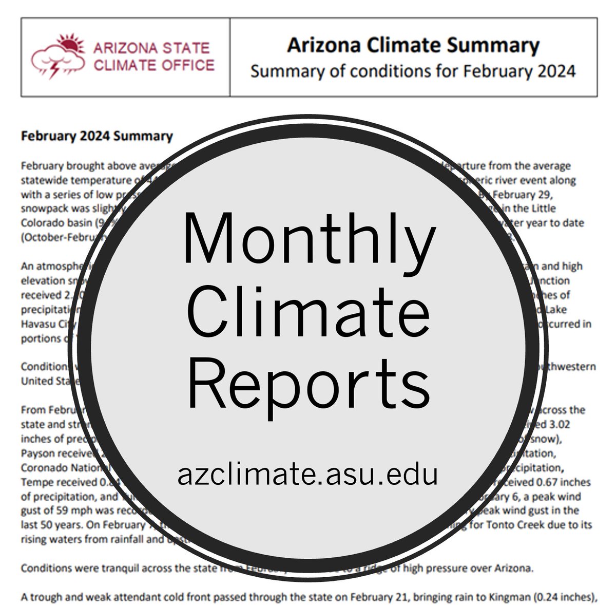 February is up! Read all about the dust storm, heavy snow, and more exciting February weather in the monthly climate report! ❄️💦⚡️ azclimate.asu.edu/arizona-monthl… #azwx