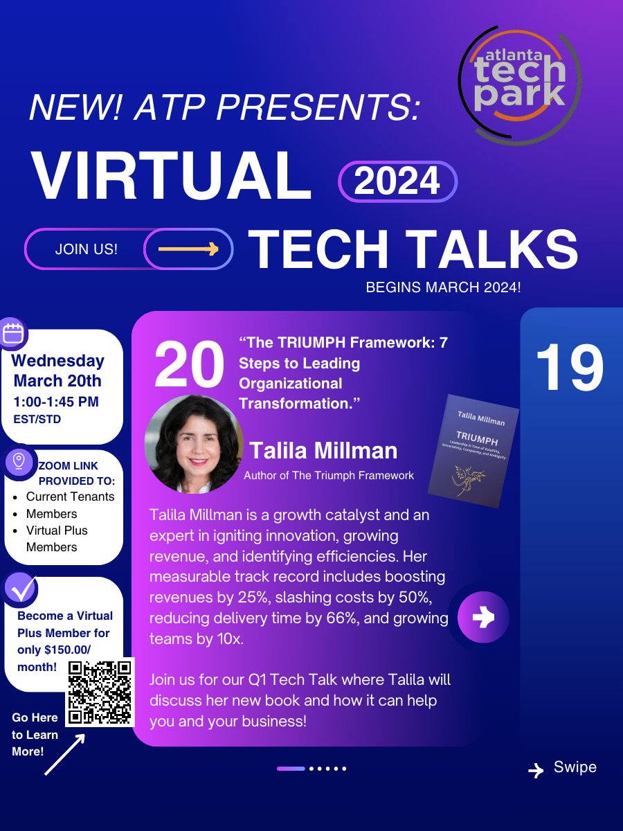 A virtual plus membership gets access to our member's only events including quarterly tech talks. Join today so you can take advantage of this week's tech talk on Leading Organizational Transformation! bit.ly/49oltdg