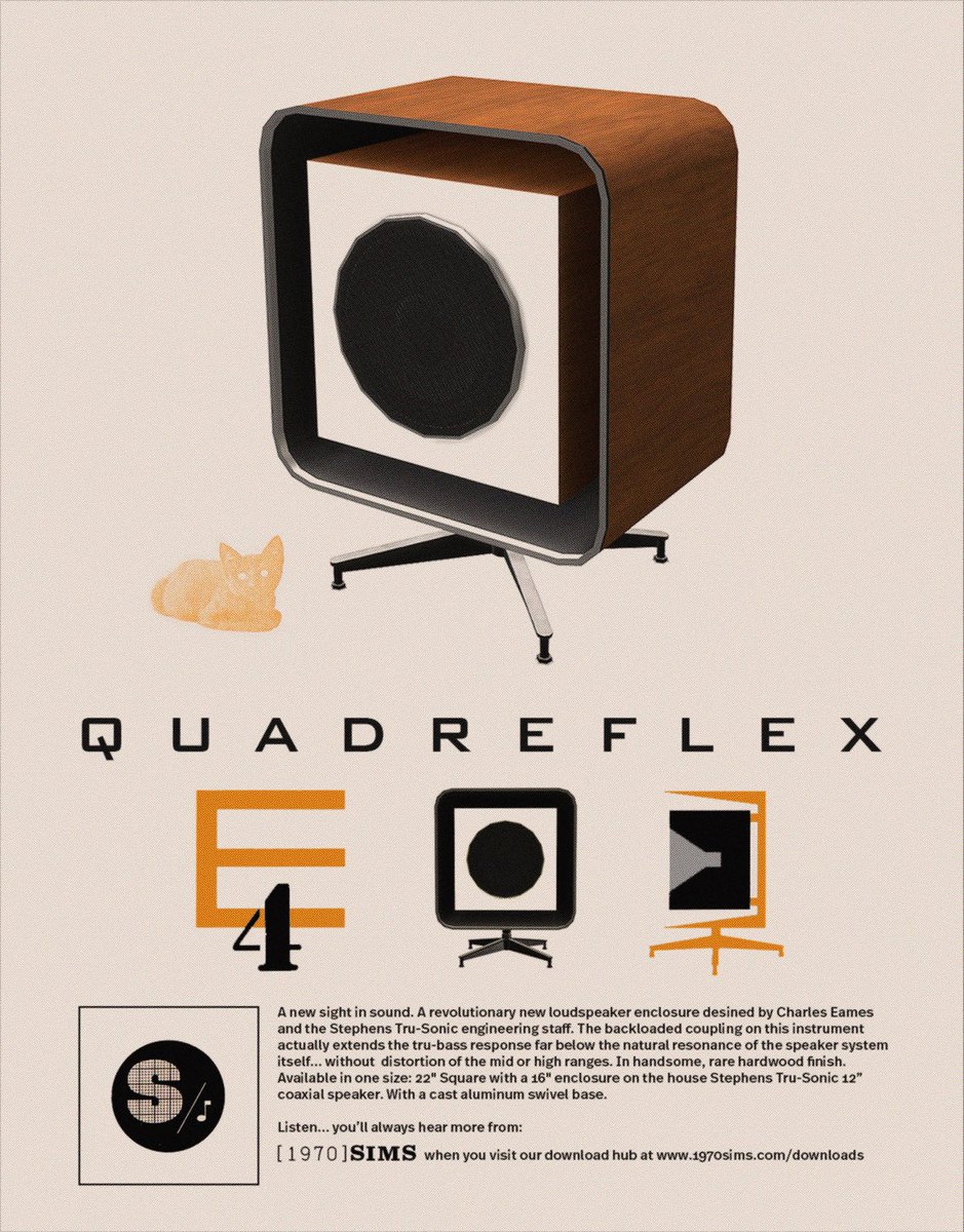 The1970Sims's tweet photo. Designed and released in 1956, the Eames speaker range was a collaborative project between Charles Eames and Stephens Tru-Sonic.

Eames E-4 Stephens Tru-Sonic speaker is now available at https://t.co/KsByLSCl8g https://t.co/HdkcTX52A8