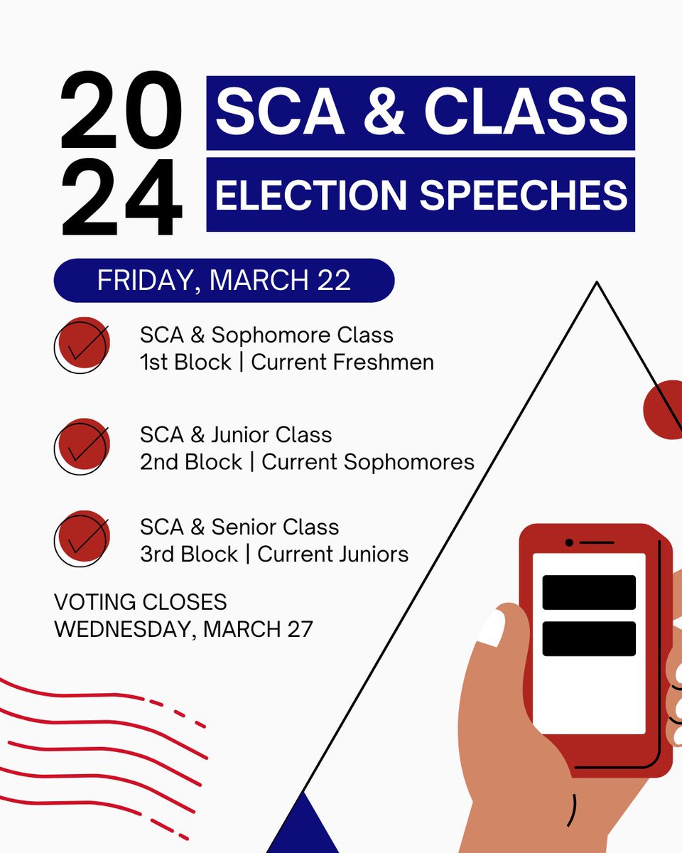 We are excited to bring back LIVE speeches back to our SCA and Class Elections! The speeches will take place this Friday, March 22nd. #chiefKHSpride