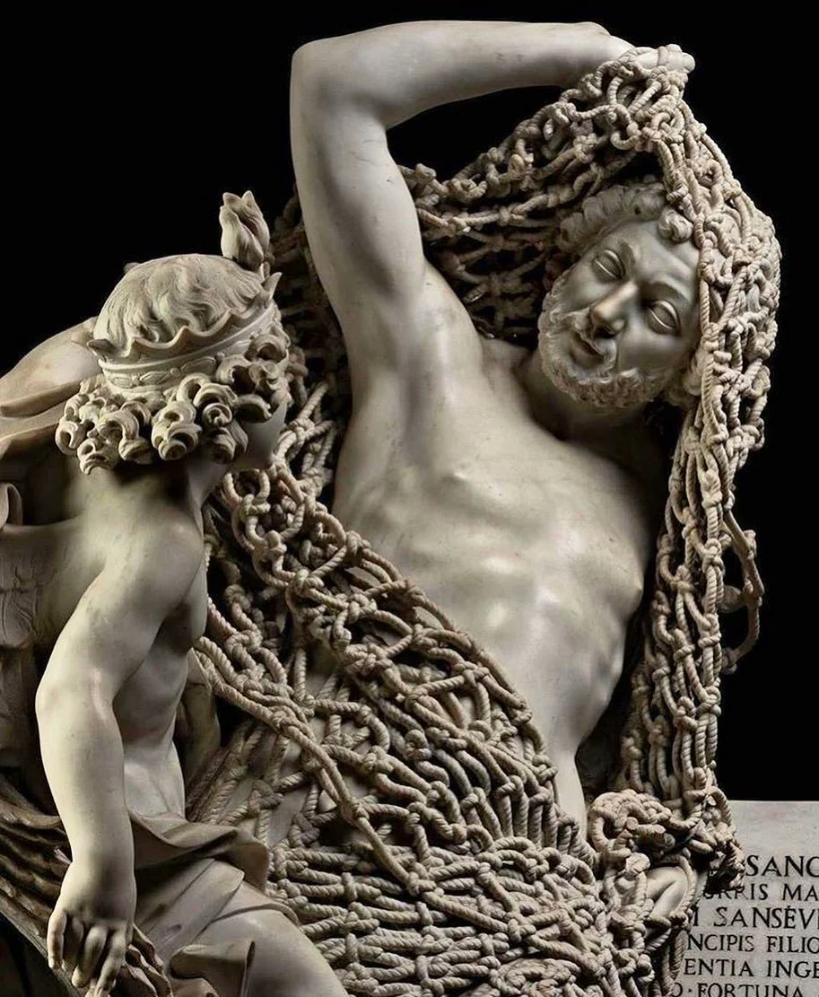 There is no rope in this image. This is carved from a single block of marble. The artist dedicated 7 years of his life to sculpt it - but what on earth inspired him to do that? A thread... 🧵