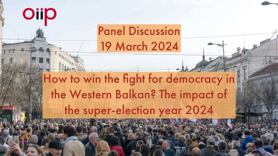 The Western Balkans has been increasingly becoming a new battleground between democracy & autocracies. Join @BiEPAG members tomorrow at 6 pm at @InfoOiip to discuss the fight for democracy in the #Balkans & impact of the super-election year 2024. 👉 shorturl.at/osGX4