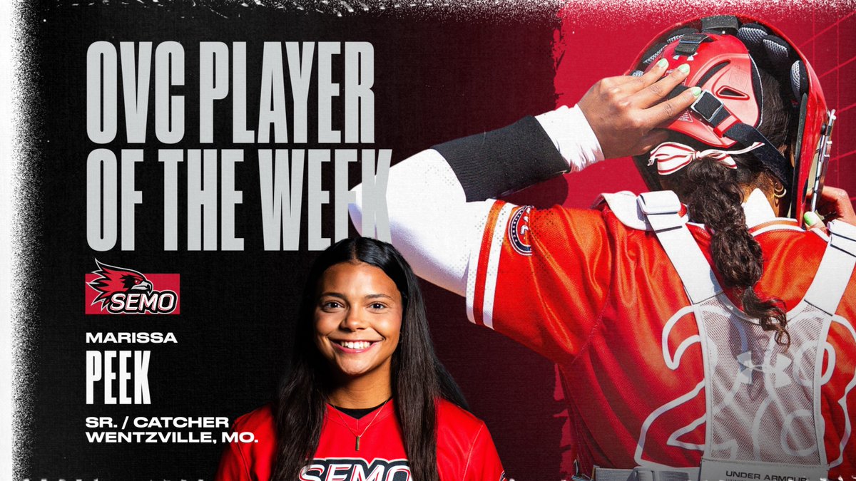 Southeast Missouri catcher Marissa Peek was named OVC Player of the Week for the first time in her career Monday. Peek hit .556 with 2 home runs, 2 doubles, 3 runs and 5 RBI to lead SEMO to a 4-1 record last week.
Story: shorturl.at/wGKPS