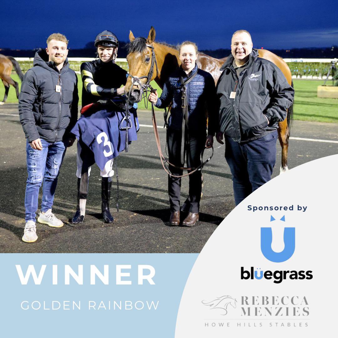 🏆WINNER🏆 Golden Rainbow wins @newcastleraces . A brilliant ride by @phillip_dennis . Congratulations to owners Holmfirth Racing. Another winner fed on @bluegrasshorsefeed #poweredbybluegrass #winner #racehorse #fedonbluegrass #horseracing #racehorsetrainer #rebeccamenzies