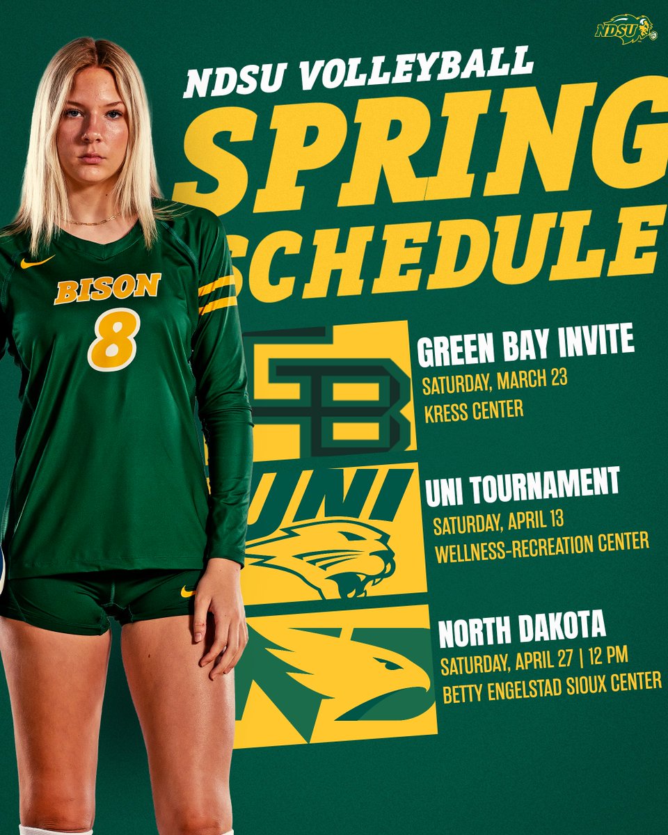 Upcoming spring season stops 🌷🏐 » Green Bay, WI » Cedar Falls, IA » Grand Forks, ND