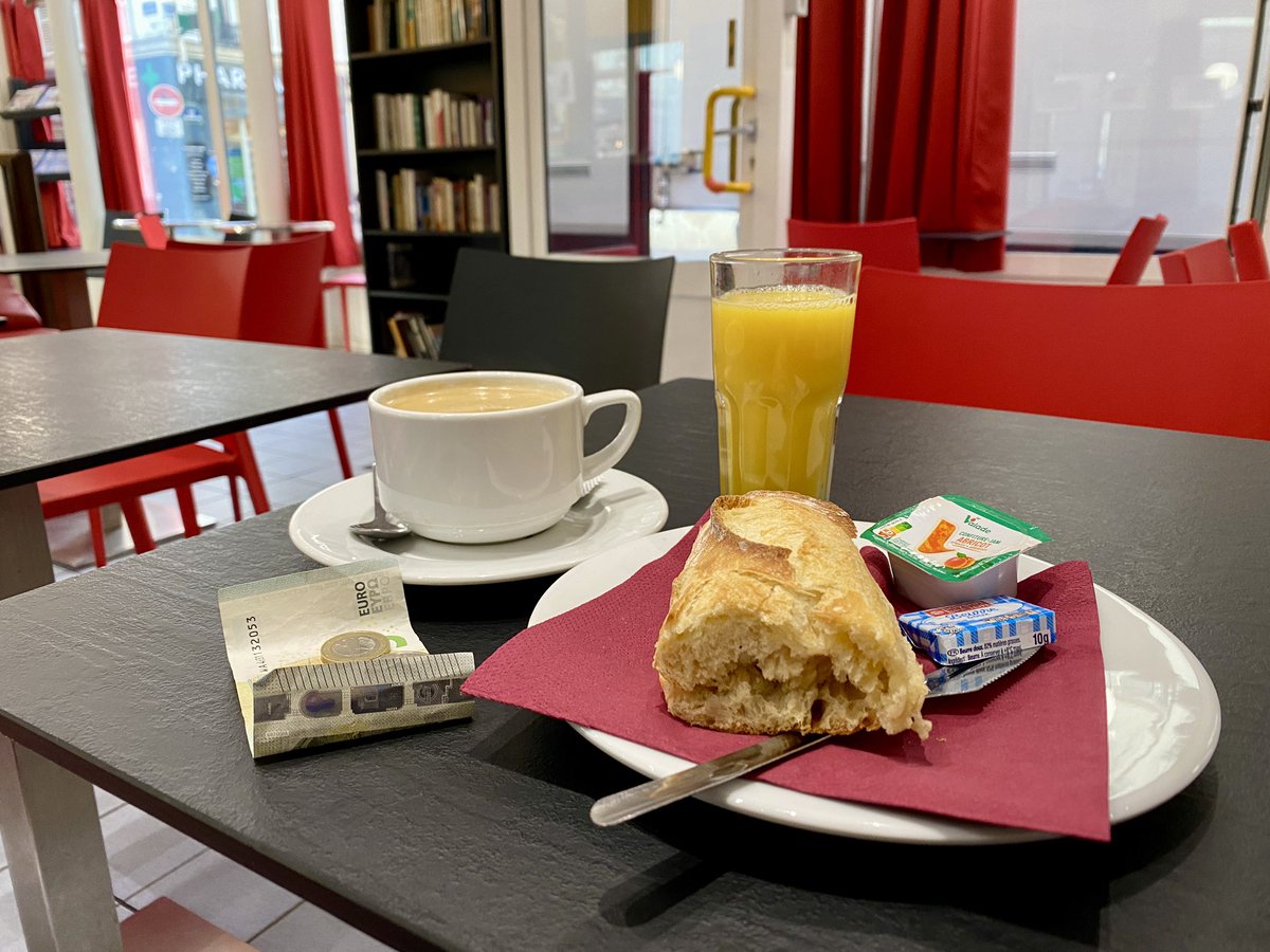 How much do you think this breakfast costs in Paris? 

There’s bread, butter, apricot jam, orange juice and coffee included. #traveltribe