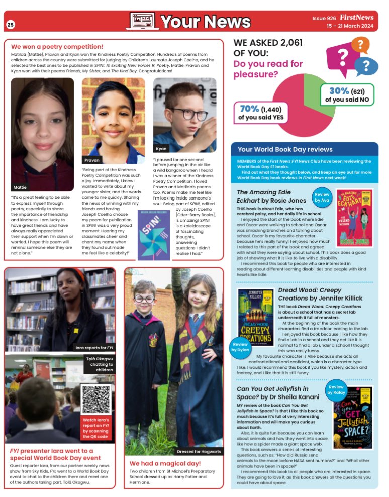 📖Ava C, Dylan C and Rafay R’s book reviews have now been published in the latest edition of the @First_News newspaper! ⬇️Take a read of these wonderful reviews by clicking the image below!