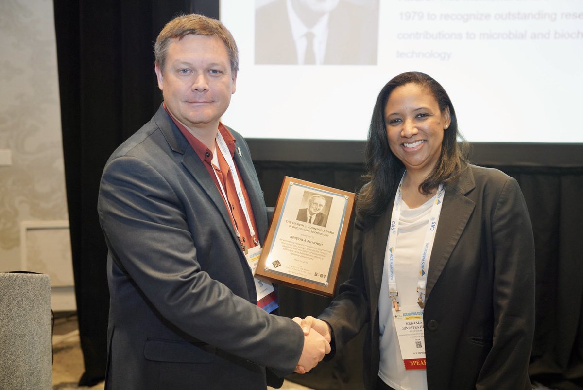 We are happy to finally recognize our 2024 Marvin J. Johnson Award in Microbial and Biochemical Technology winner Kristala Prather from @MITChemE here in New Orleans! Congratulations Kristala!