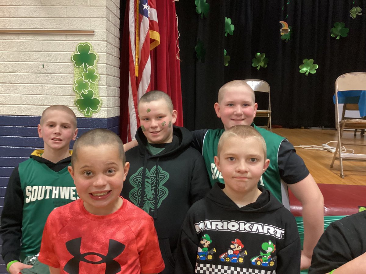 The AFTER pic.  Thank you Danny, Marty, Paul, Max, and Mike.  So proud of you for taking part in St. Baldrick’s Day!  #BeEvergreen