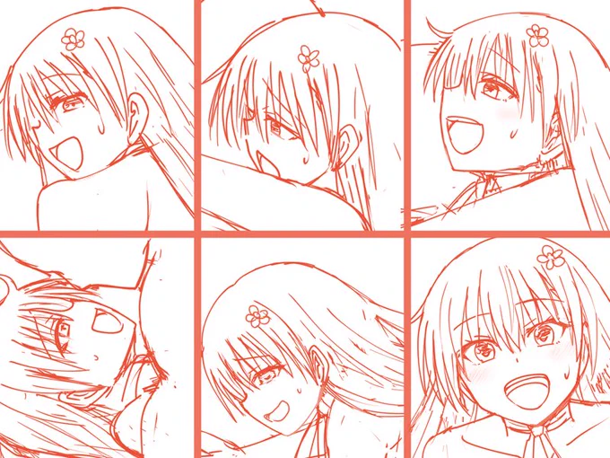 今夜の作業ここまで。イベント絵のラフを6枚描きました。 