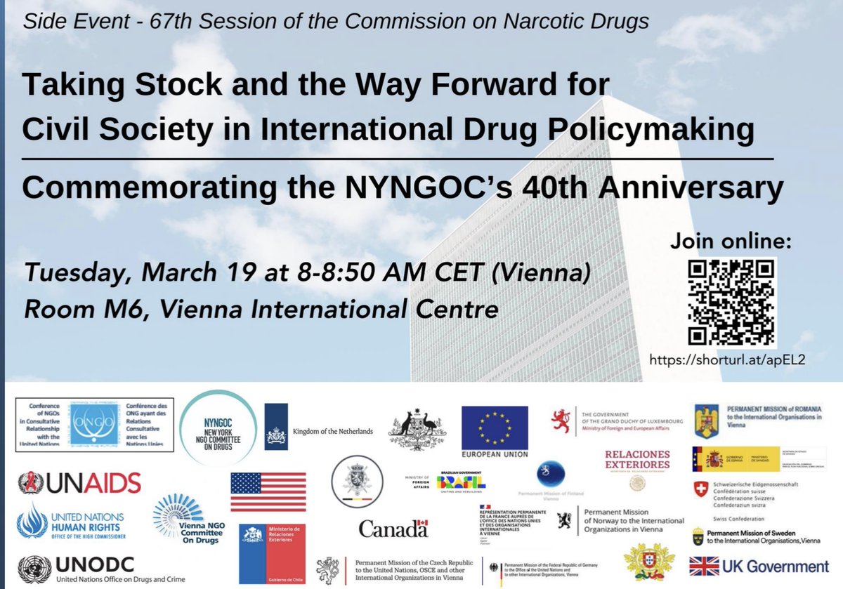 Join us tmw, Tue March 19 at #CND67 for our 40th anniversary! Featuring all star line up to celebrate #civilsociety, champion inclusion + push back against those trying to gate keeping or policing civil society voices. Not at #CNDS2024? Online shorturl.at/apEL2