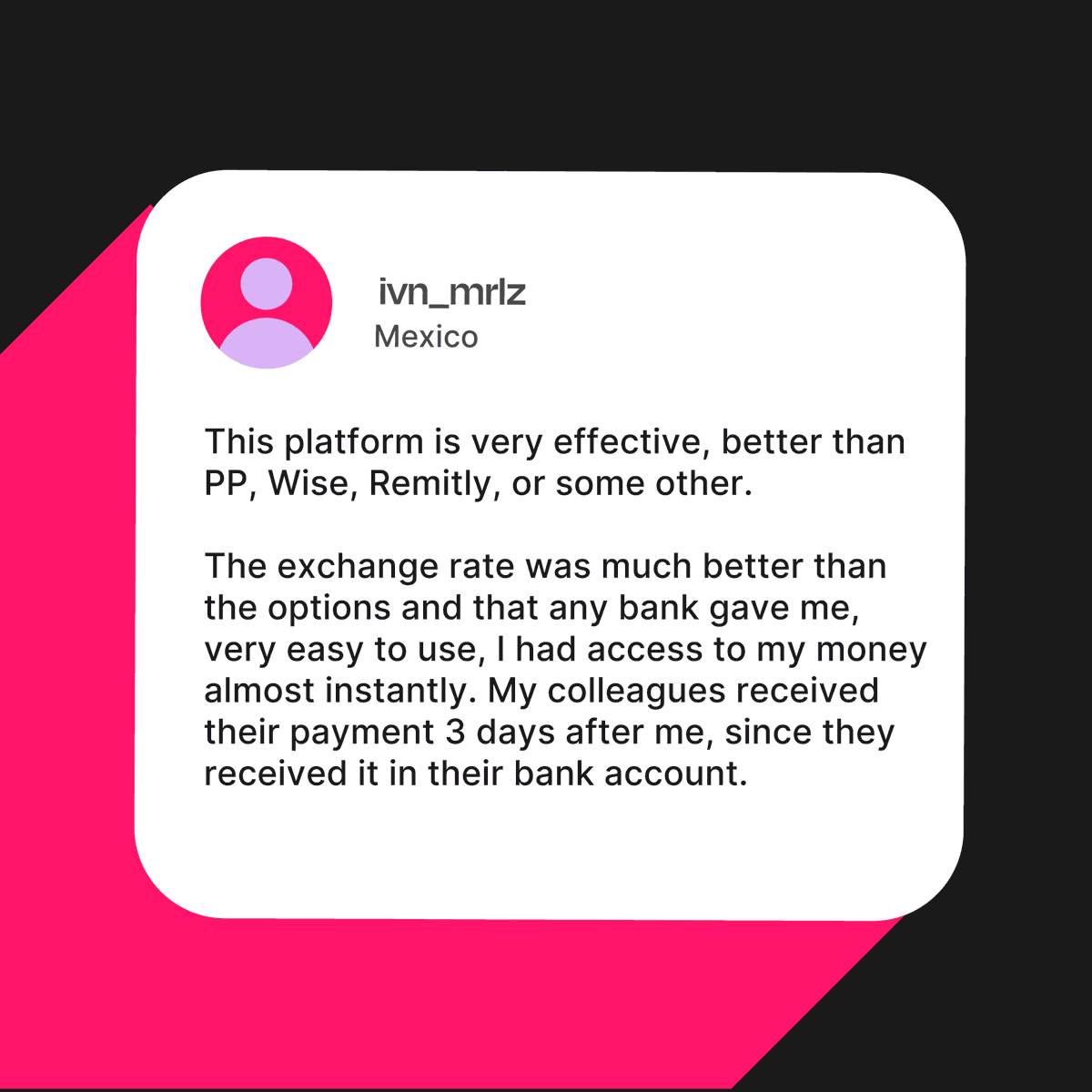 Our users have compared and Higlobe is the best solution! If you work for a company in the US, receiving your payments shouldn't be complicated! Switch to Higlobe today. 😎

#Higlobe #GlobalPayments #Testimonials