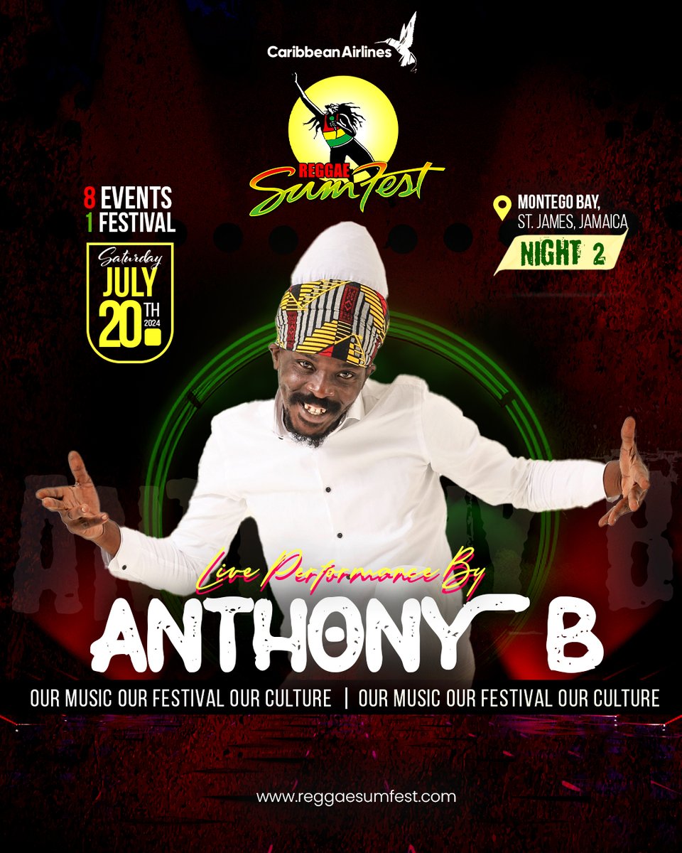 Buck Anthony B inna Mobay City, aimed to please him nah perform and miss! 🔥 All roads lead to Catherine Hall, Montego Bay 🙌 #ReggaeSumfest2024 #OurMusic #OurFestival #OurCulture #TheSumfestExperience