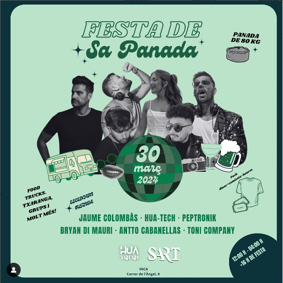 SARTClub's tweet image. 📢Sa Festa de sa Panada📢

Sa panada més grossa del món amb xaranga, food trucks, grups i els millors dj's per a que ens facin ballar fins que el cos aguanti, amb escenari exterior!🎉

Pack de dinar + camiseta + 4 begudes + panada gegant= 20€

Inscripcions a SART Club fins 24/03