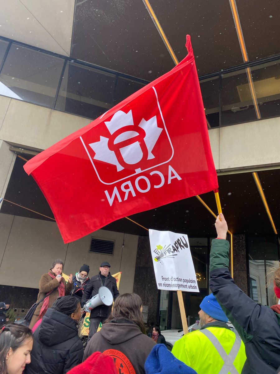 Ottawa ACORN members rallied at the Westin Hotel as part of the @FRAPU protest for more federal funding for social housing! The Westin Hotel is the location for CMHC's National Housing Conference - check our bio for a link to read over @ACORNCanada's national housing platform!