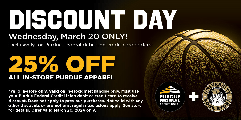 Mark your calendar! 📅 Discount Day is 𝟮 𝗗𝗔𝗬𝗦 𝗔𝗪𝗔𝗬! To show our love and appreciation for our members, we're teaming up with @purduebookstore to offer a special discount to all of our debit and credit cardholders this Wednesday, March 20, 2023! Join us ALL DAY on