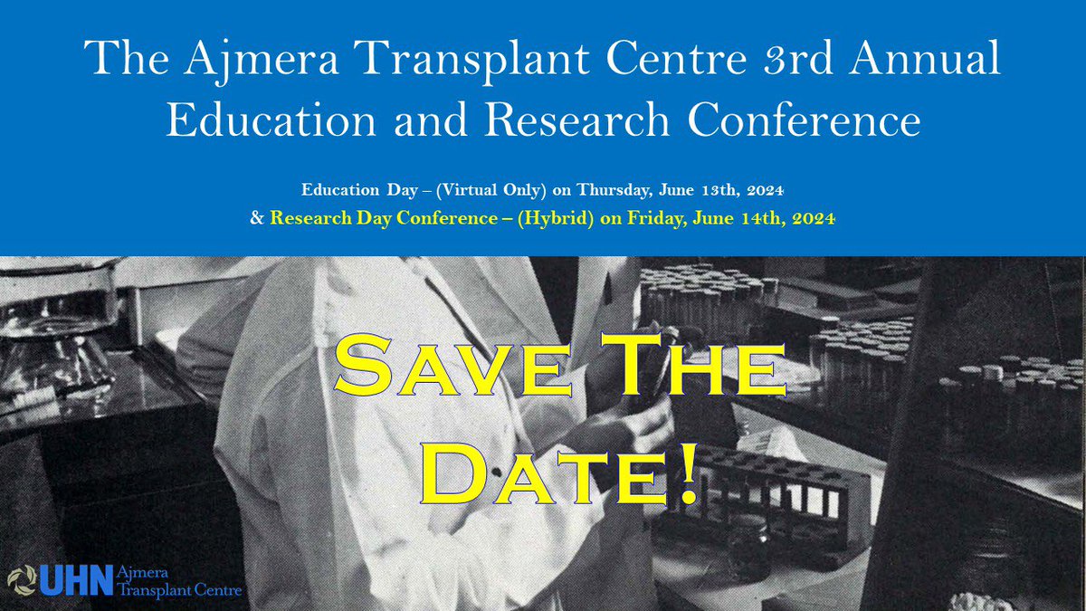 Registration is now open!! We invite you to join us for our 3rd Annual Ajmera Tx Education &amp; Research Day Conference in Toronto. Secure your spot before it’s too late! Register today for the June 14th, 2024 Research Day hybrid event!

events.myconferencesuite.com/TransplantEduc…