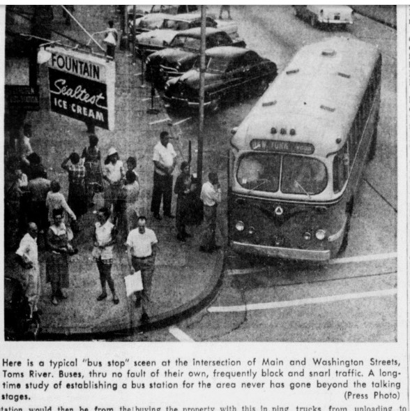 klopeks's tweet image. Toms River bus stop, Washington Street and Main, Toms River, 1955