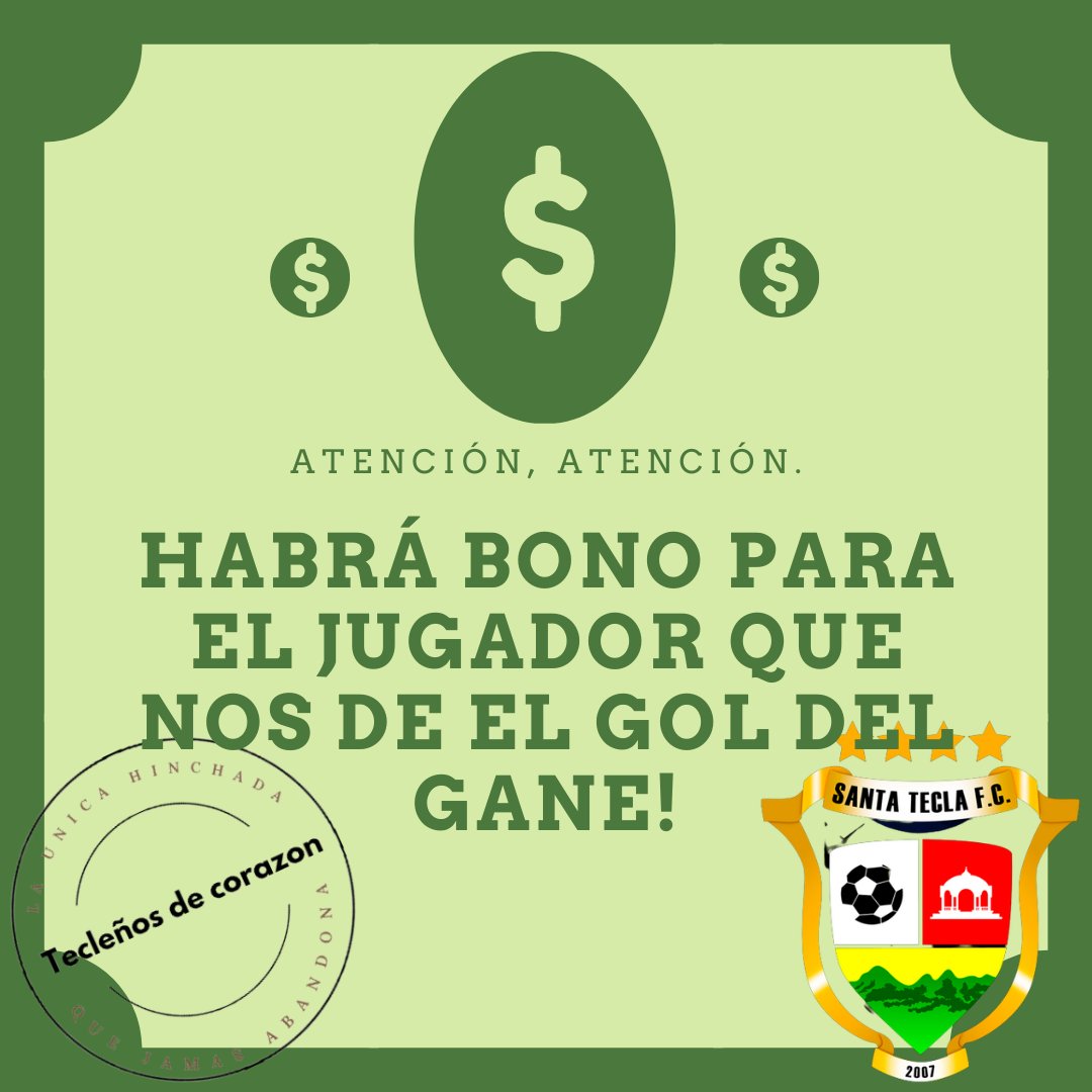 Vamos con todo en nuestra casa, en nuestro bunker, nuestra fortaleza, a darlo todo muchachos que la hinchada va a estar alentado y porsupuesto que hay bono, daleeee daleeee Tecla, dale dale dale dale ohhhh, daleeee, daleeee Teclaaaaaaaaa!!! <a href="/santateclafc/">Santa Tecla Fútbol Club</a>